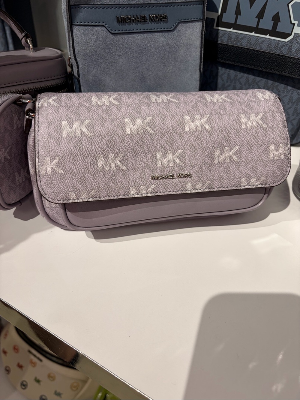 Michael Kors jet set travel Blue MK Logo Crossbody with Coin Pouch new- pink